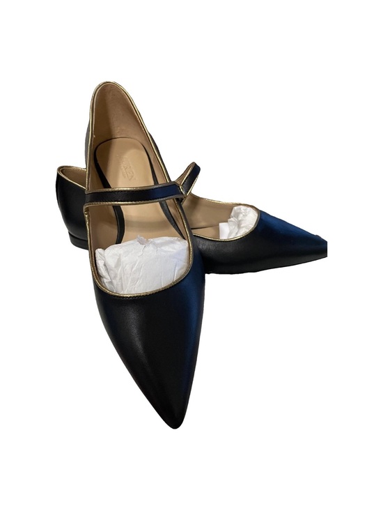 Ralph Lauren Shoes - Ralph Lauren Black Pointed Mary Jane Flats with Gold Trim